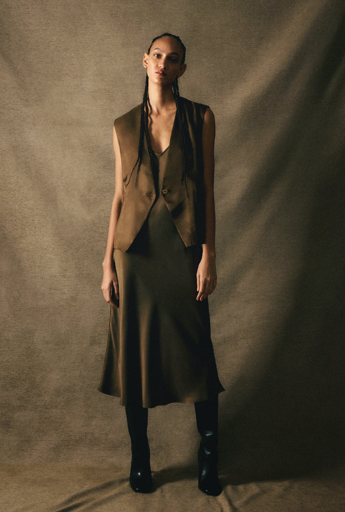 Silk Laundry 90s Slip Dress (Dark Earth)