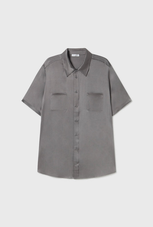 Silk Laundry Short Sleeve Boyfriend Shirt (Grey Pearl)