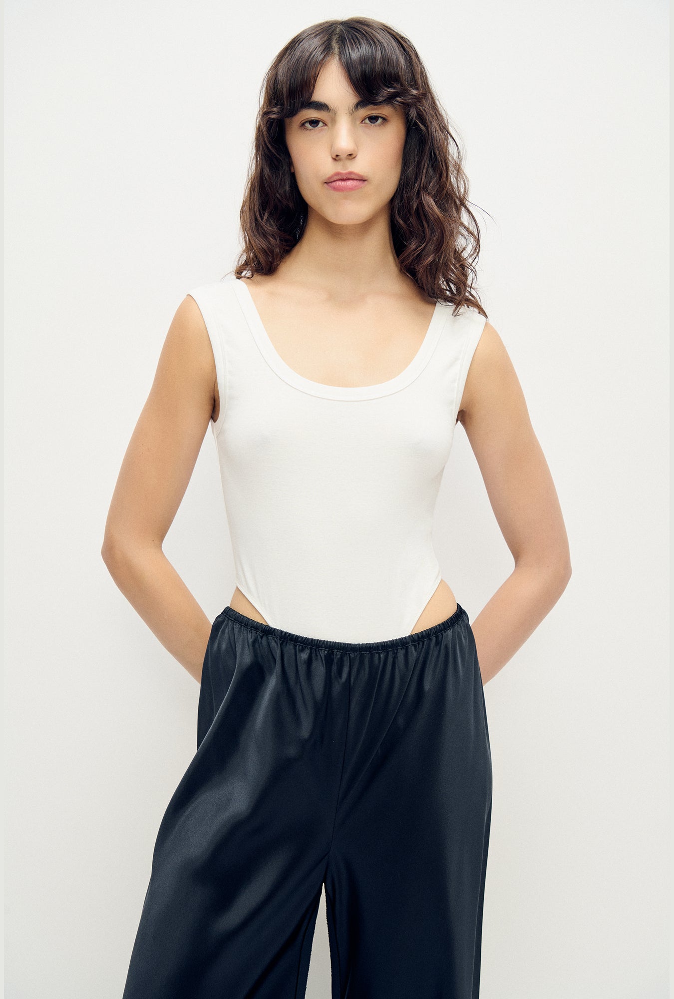 Image of Bodysuits. Product name - Cutaway Bodysuit White in White colour by brand - Silk Laundry