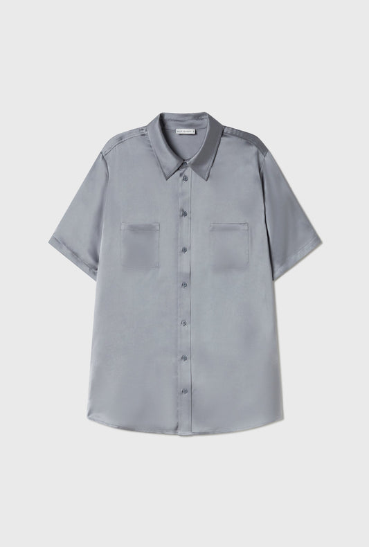 Silk Laundry Short Sleeve Boyfriend Shirt (Storm)