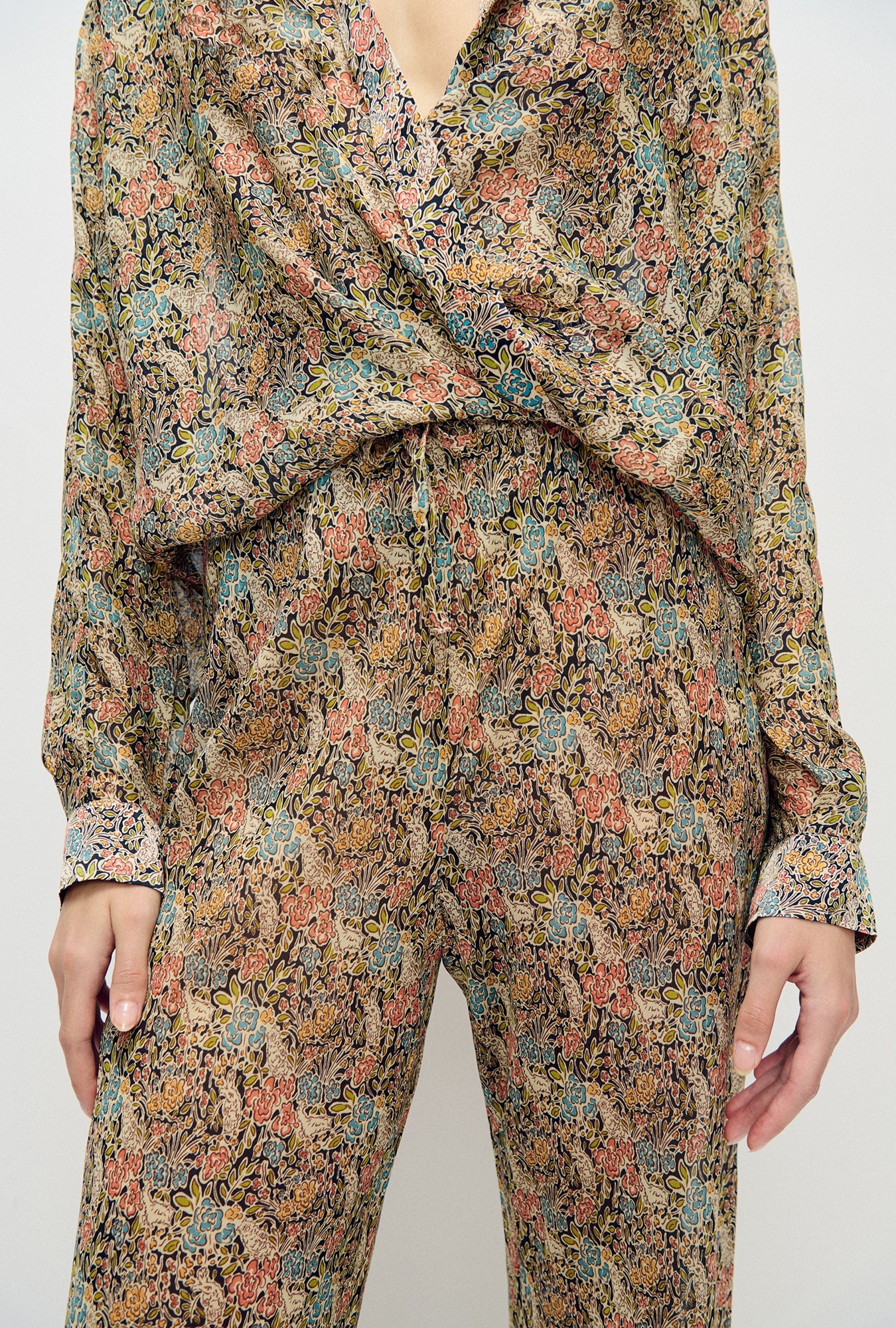 Silk Laundry Chiffon Bias Cut Pants (Sugar Floral)