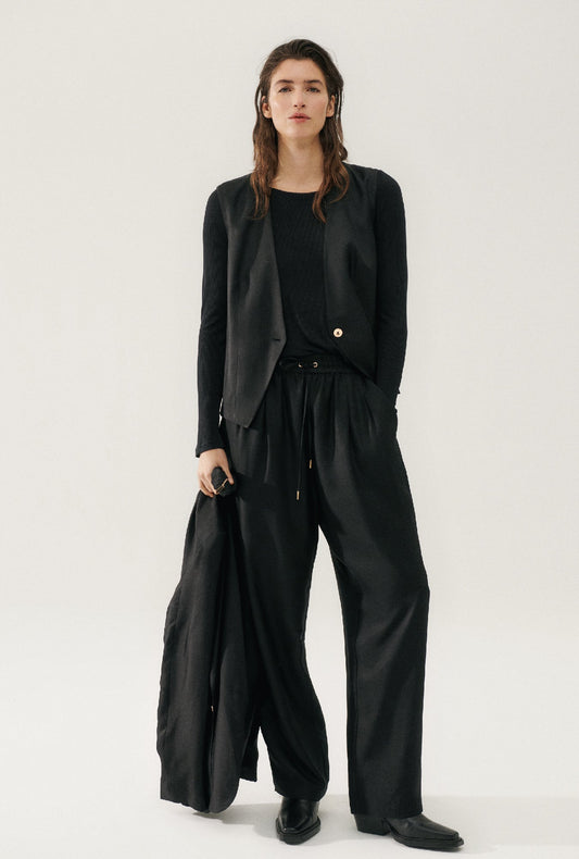 Image of Coats & Jackets. Product name - Twill Slouch Vest Black in Black colour by brand - Silk Laundry