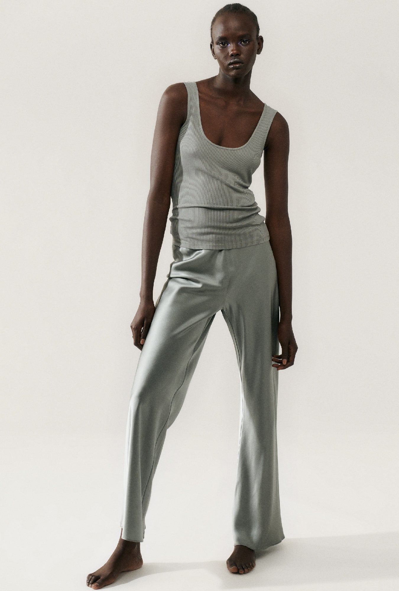 Silk Laundry Ribbed Tank (Moon)