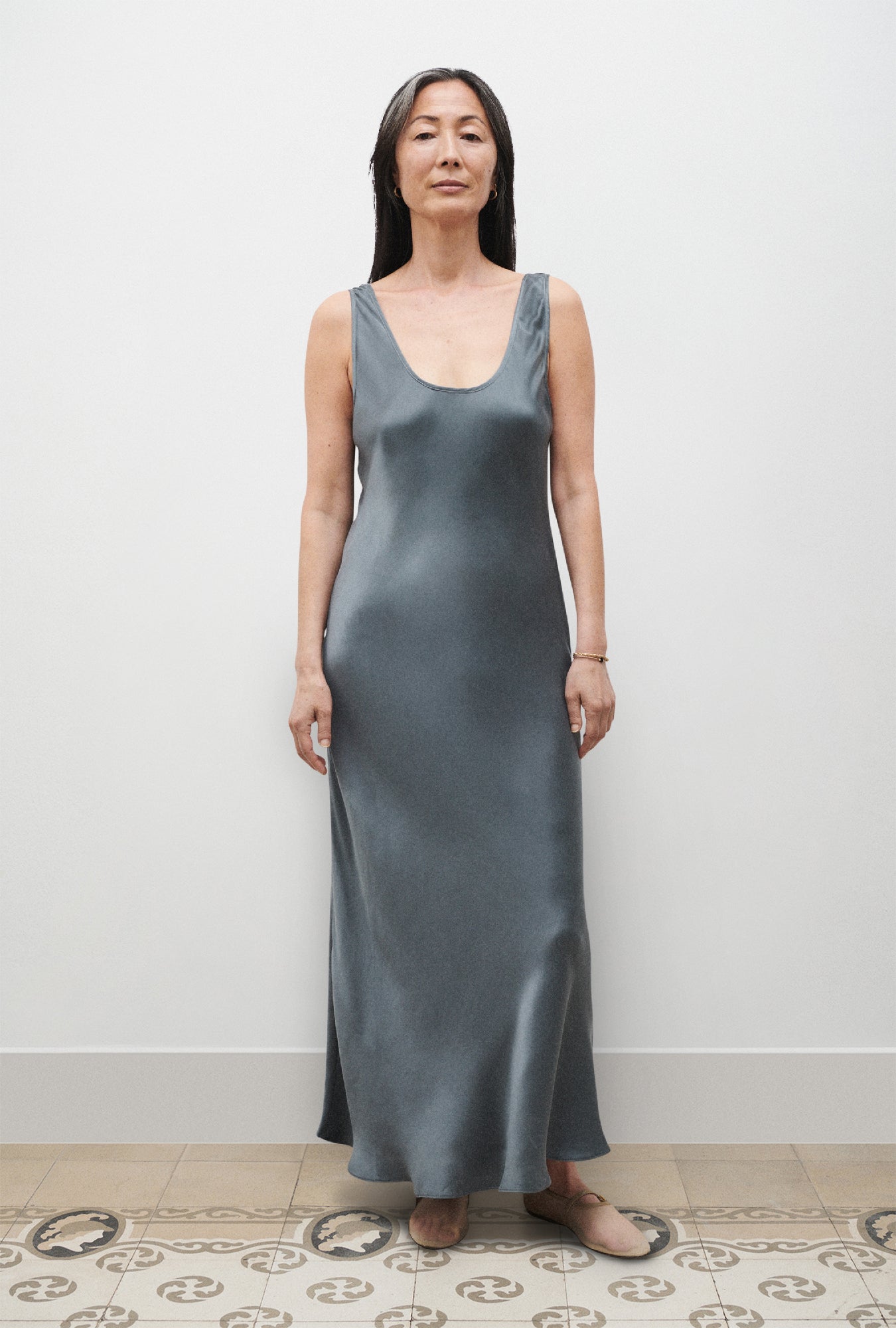 Image of Dresses. Product name - Scoop Neck Dress Slate in Slate colour by brand - Silk Laundry