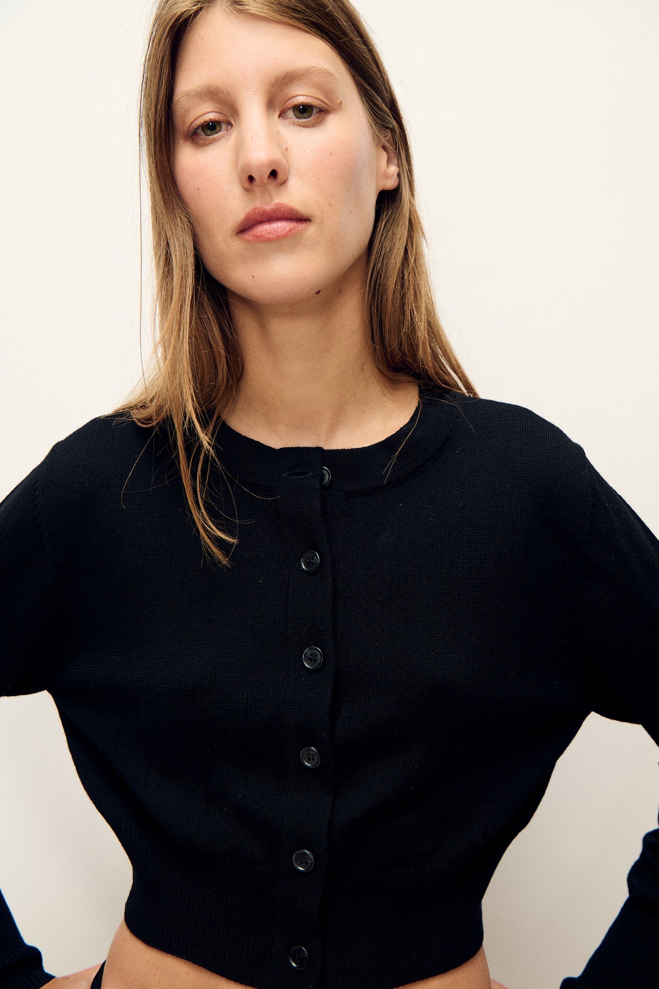 Silk Laundry Wool Cropped Cardigan (Black)