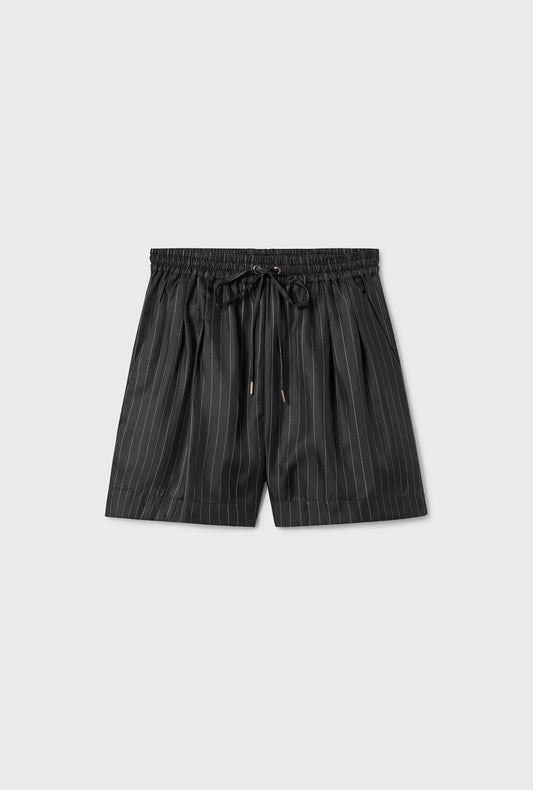 Silk Laundry Twill Slouch Shorts (Pinstripe Black/White)