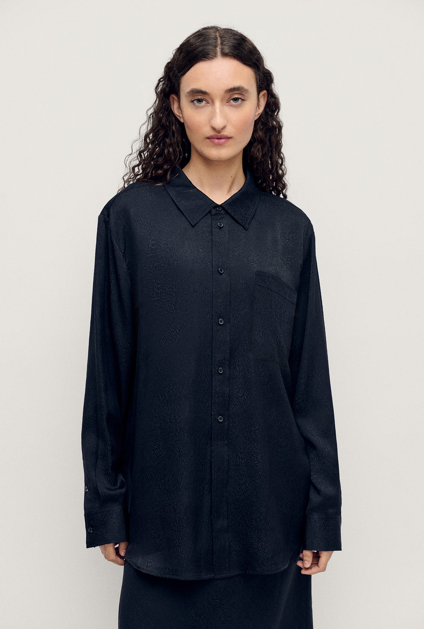 Silk Laundry Boyfriend Shirt (Coral Jacquard)