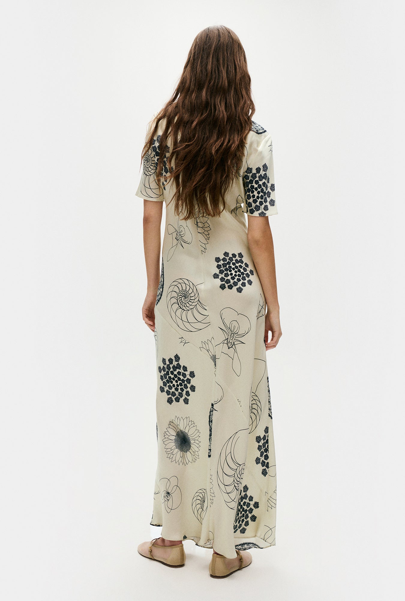 Silk Laundry Short Sleeve Bias Dress - (Fibonacci Off-White)