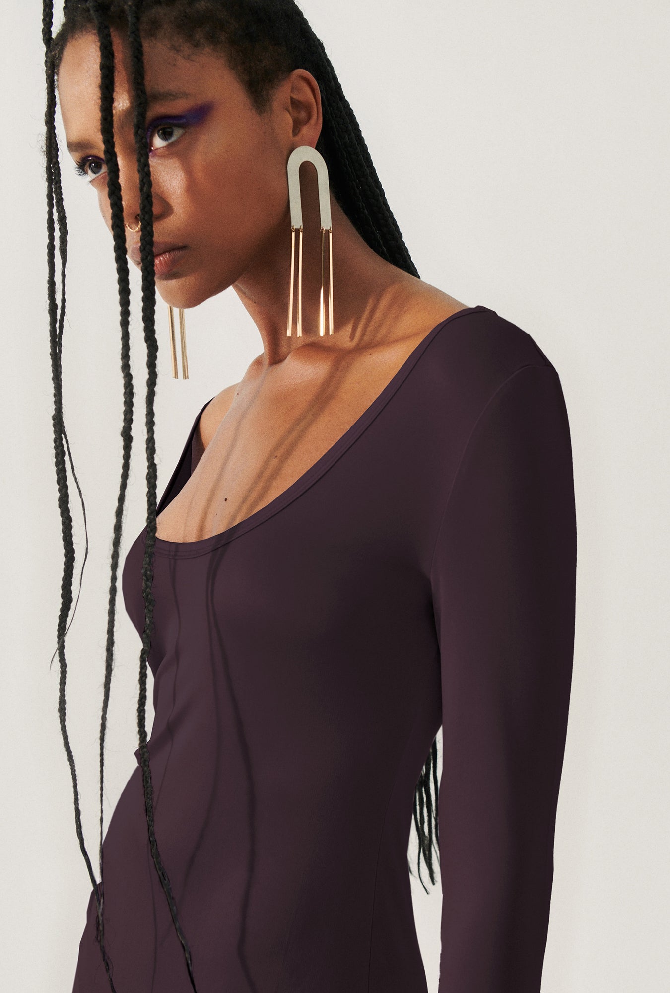 Silk Laundry Jersey Long Sleeve Dress (Cacao)