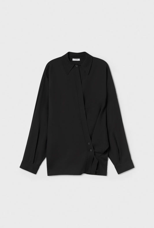Wool Silk Crossover Shirt (Black)