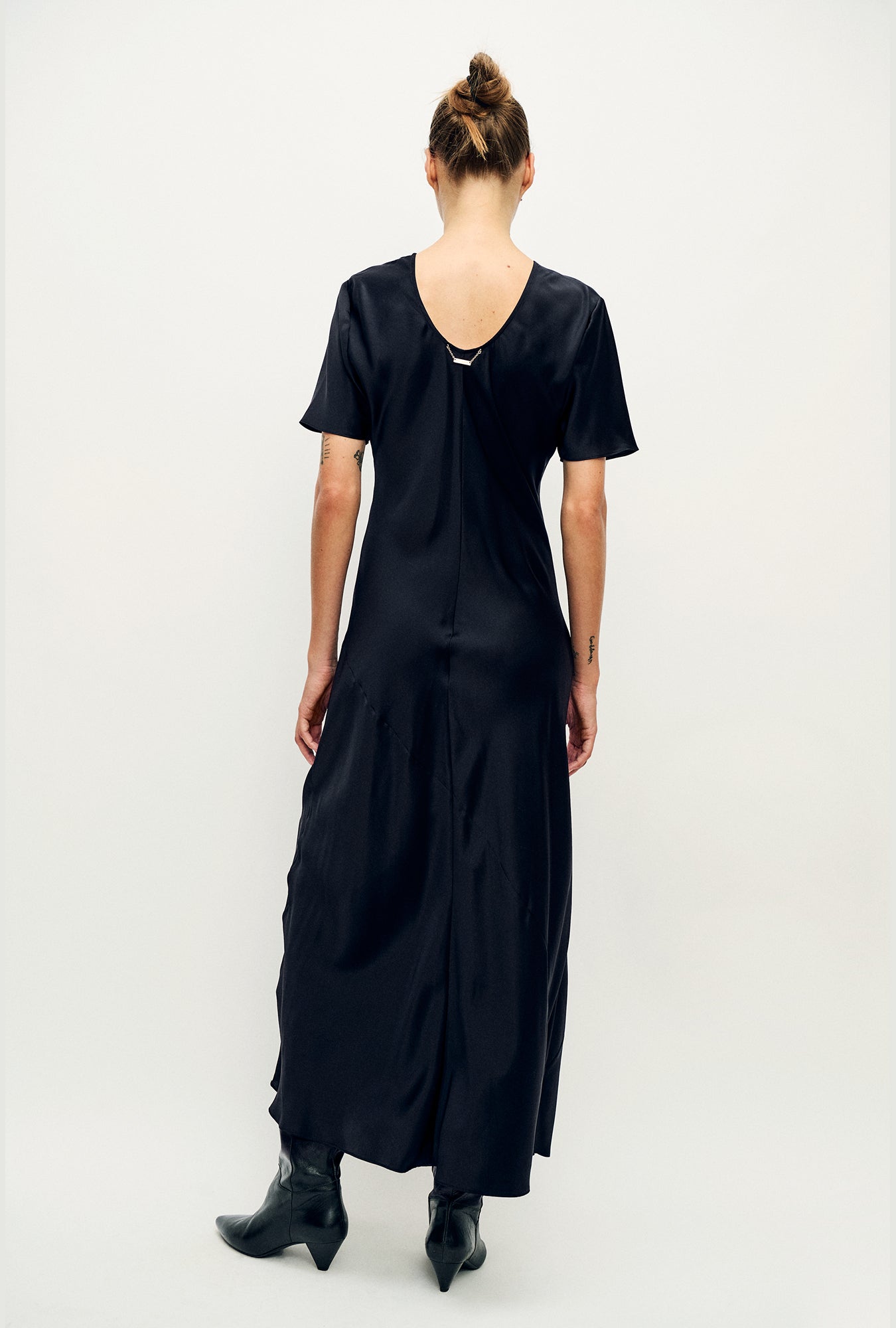 Silk Laundry Short Sleeve Bias Dress (Black)