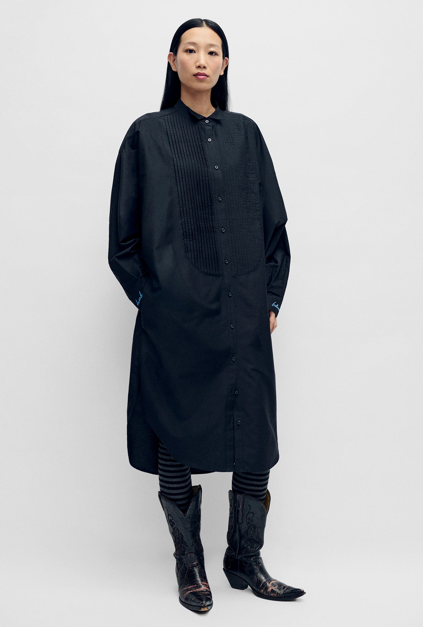 Image of Dresses. Product name - Round Tux Shirt Dress Black in Black colour by brand - Silk Laundry