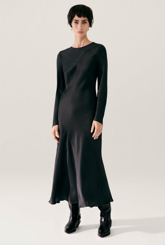Image of Dresses. Productname: Splice Full Sleeve Bias Dress Black in Black colour by brand - Silk Laundry
