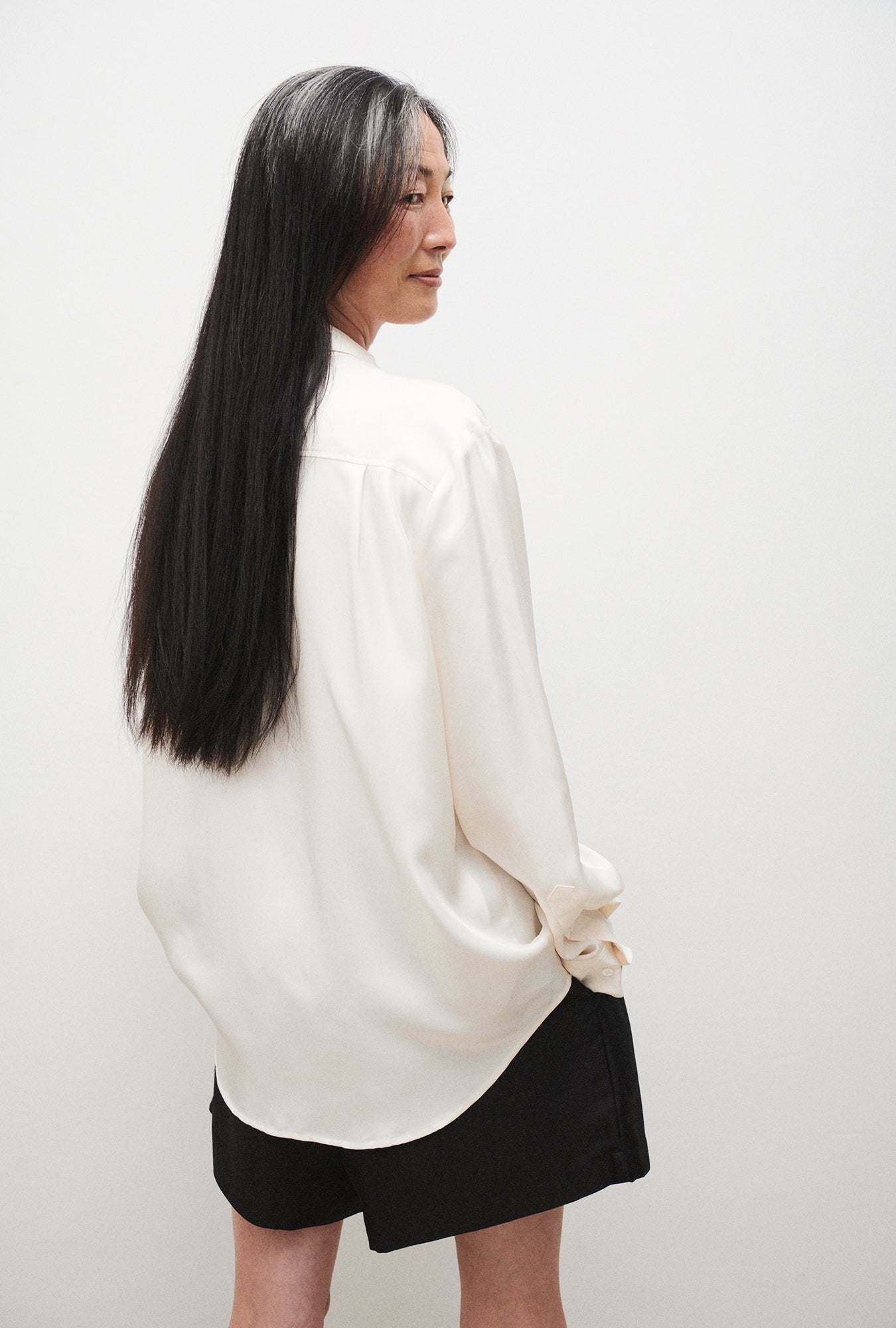 Silk Laundry Twill Boyfriend Shirt (White)