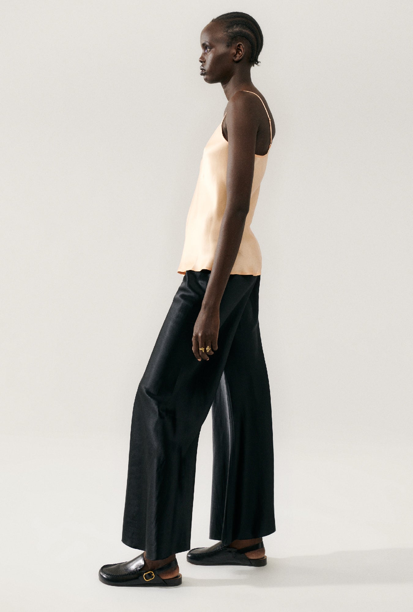 Silk Laundry Wide Bias Pants Raw Edge (Black)