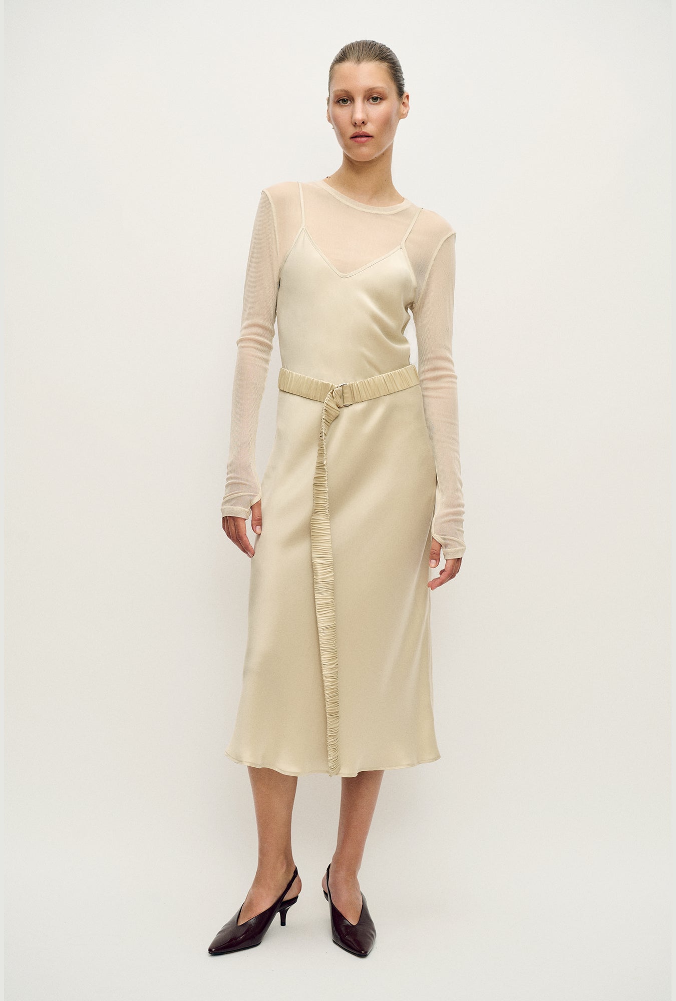 Silk Laundry Mesh Long Sleeve Top (Hazelnut)