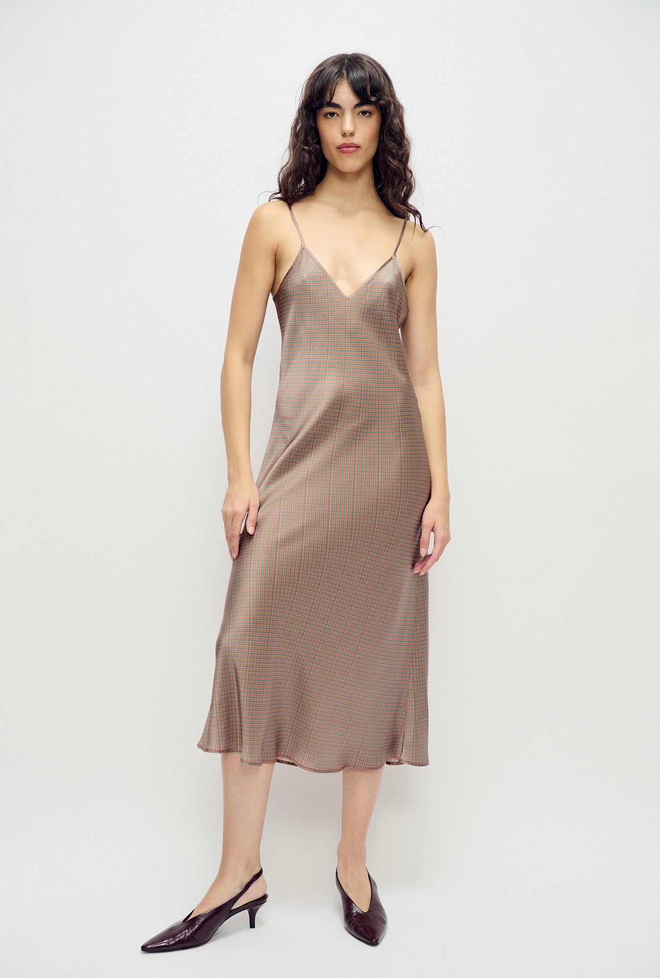 Image of Dresses. Product name - 90s Slip Dress Micro Plaid in Micro Plaid colour by brand - Silk Laundry