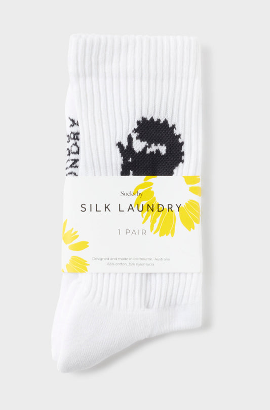 Image of Socks. Productname: Crew Sock Wolf in White colour by brand - Silk Laundry