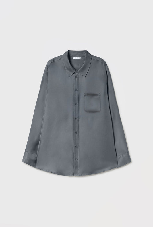 Silk Laundry Twill Boyfriend Shirt (Slate)
