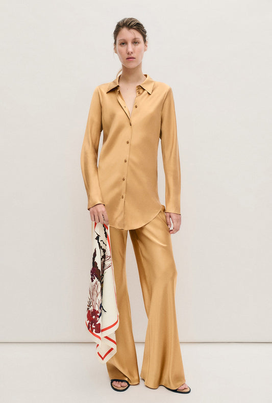 Image of Shirts. Product name - Bias Cut Shirt Cowrie in Cowrie colour by brand - Silk Laundry