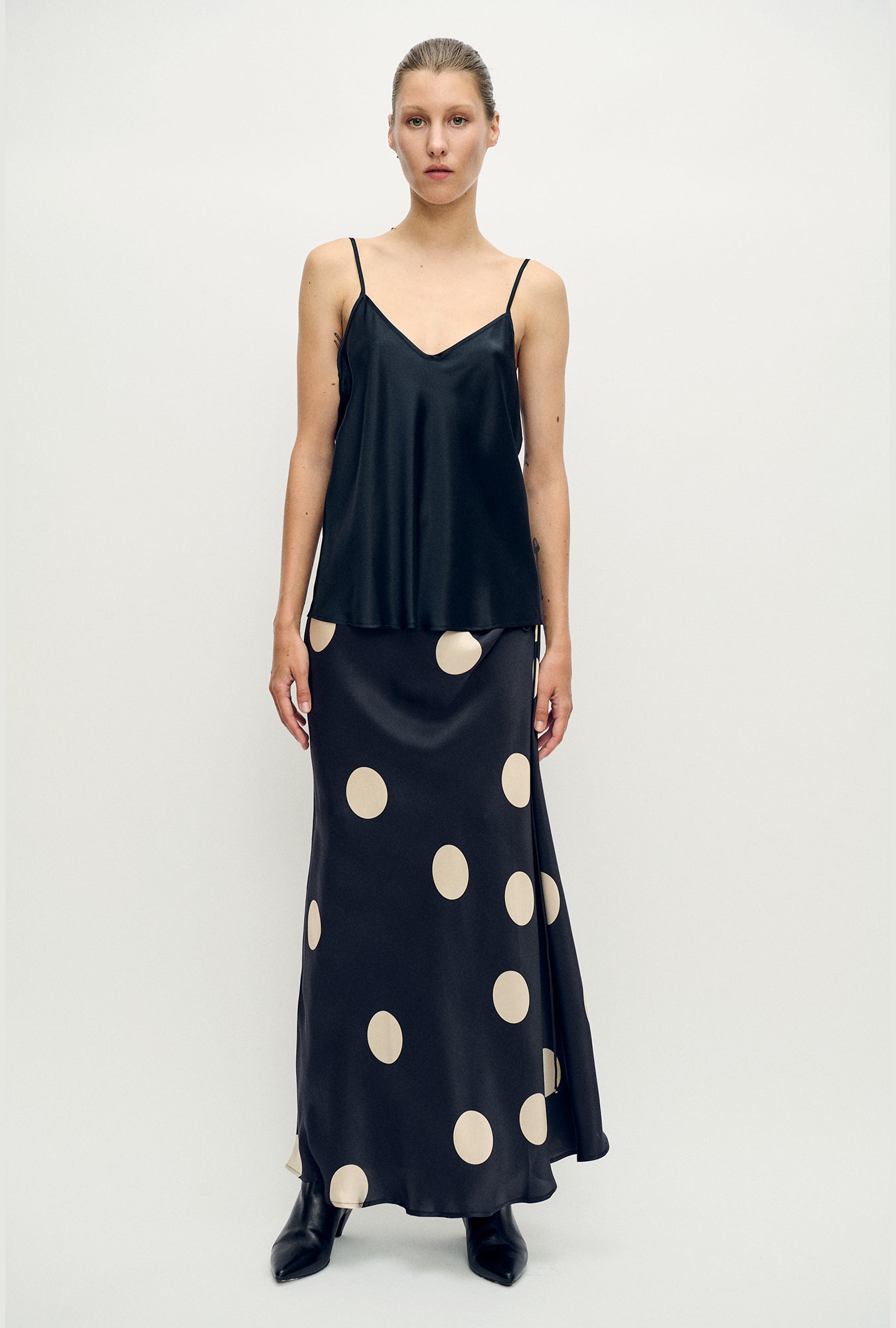 Silk Laundry Long Bias Cut Skirt (Large Polka Dot)