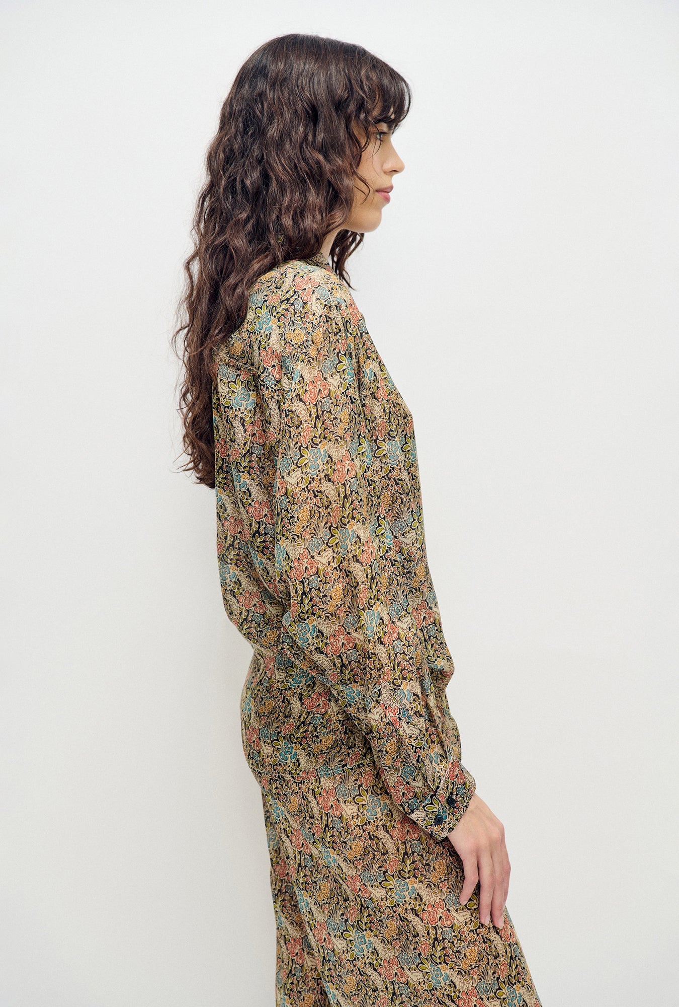 Silk Laundry Chiffon Crossover Shirt (Sugar Floral)