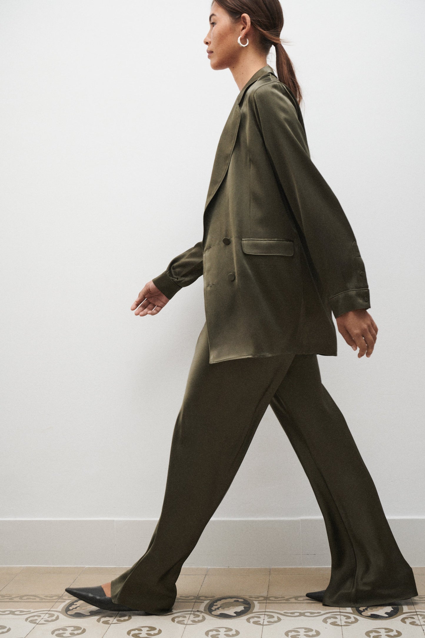 Silk Laundry Bias Cut Pants (Pine)
