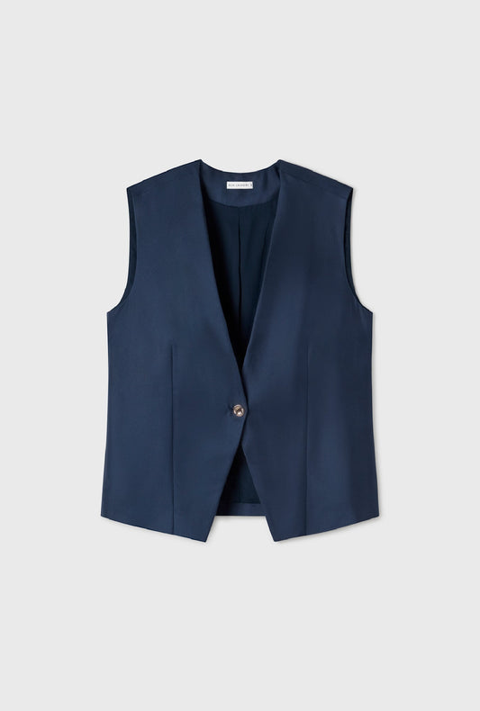 Silk Laundry Twill Slouch Vest (Midnight)