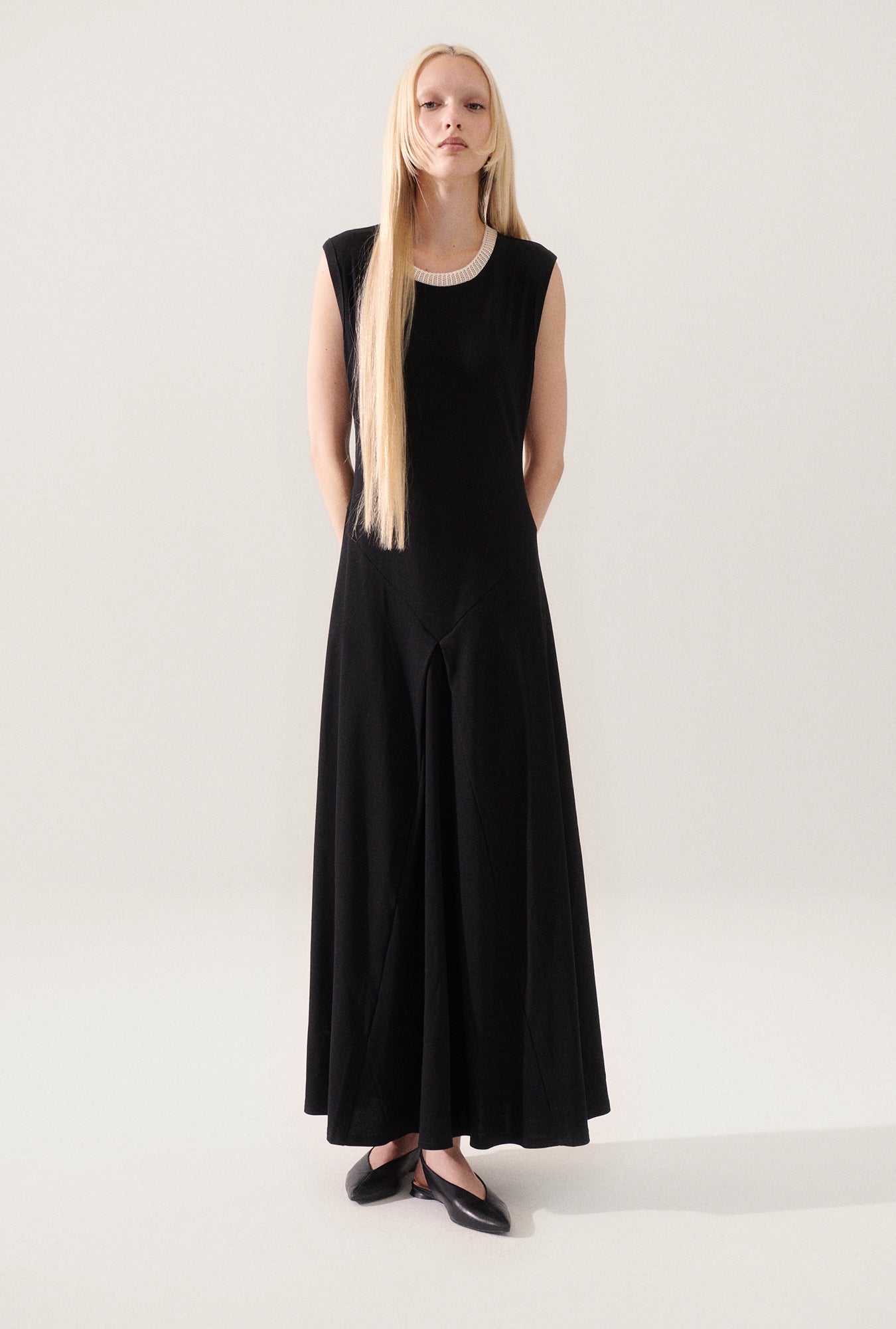 Image of Dresses. Product name - Crochet Trim Dress Black in Black colour by brand - Silk Laundry