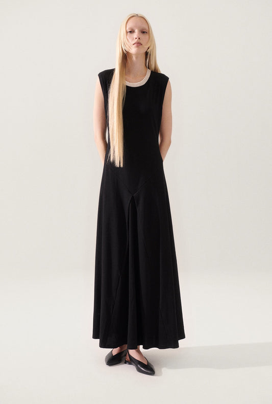 Image of Dresses. Product name - Crochet Trim Dress Black in Black colour by brand - Silk Laundry