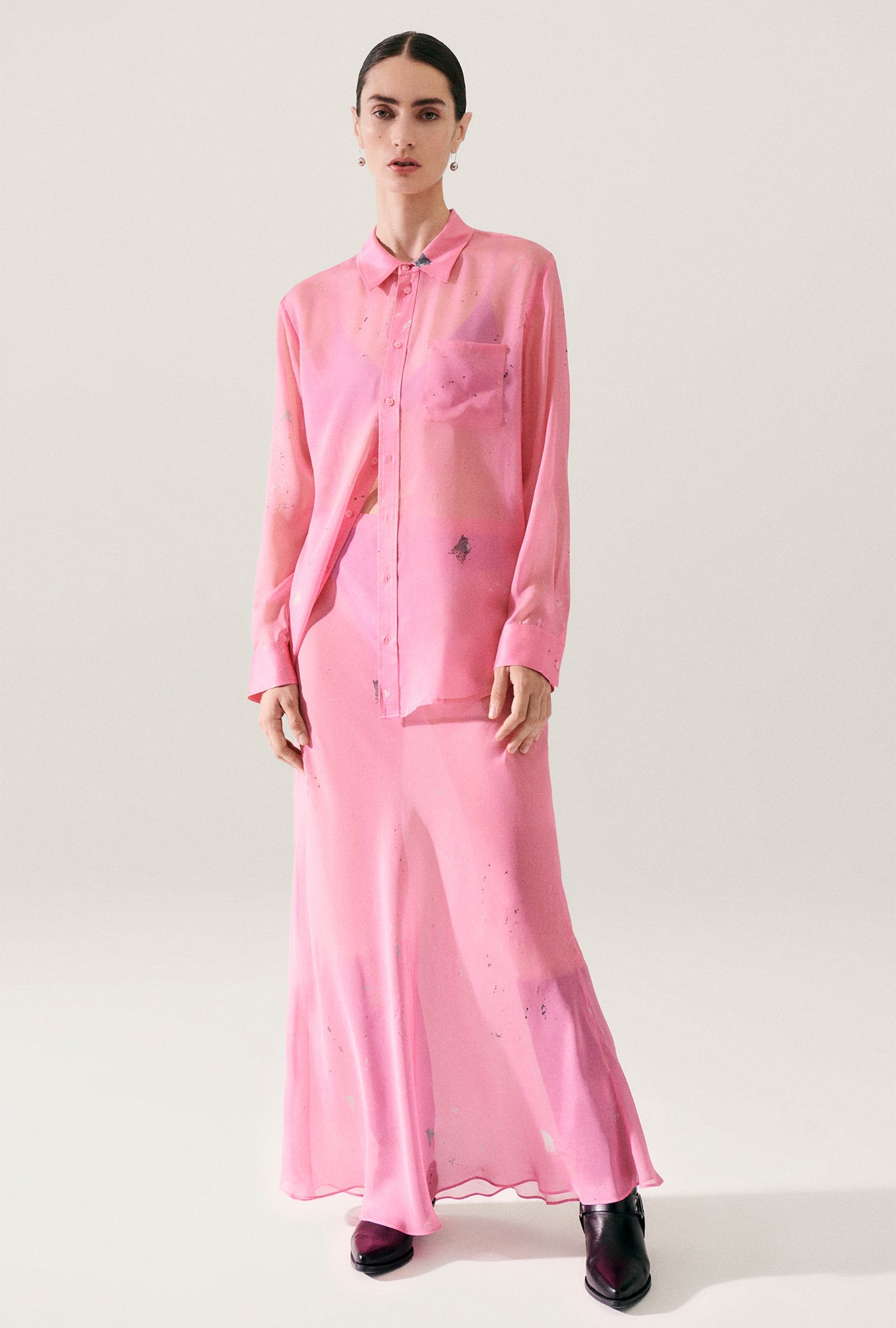 Silk Laundry Chiffon Long Bias Cut Skirt (Hog Wash)
