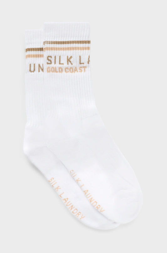 Silk Laundry Crew Sock Gold Coast (White)