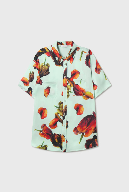 Silk Laundry Short Sleeve Boyfriend Shirt (Tulipa Dew)