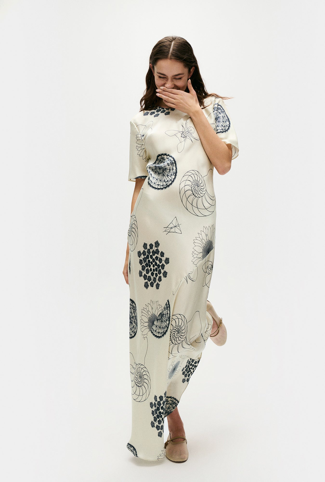 Silk Laundry Short Sleeve Bias Dress - (Fibonacci Off-White)
