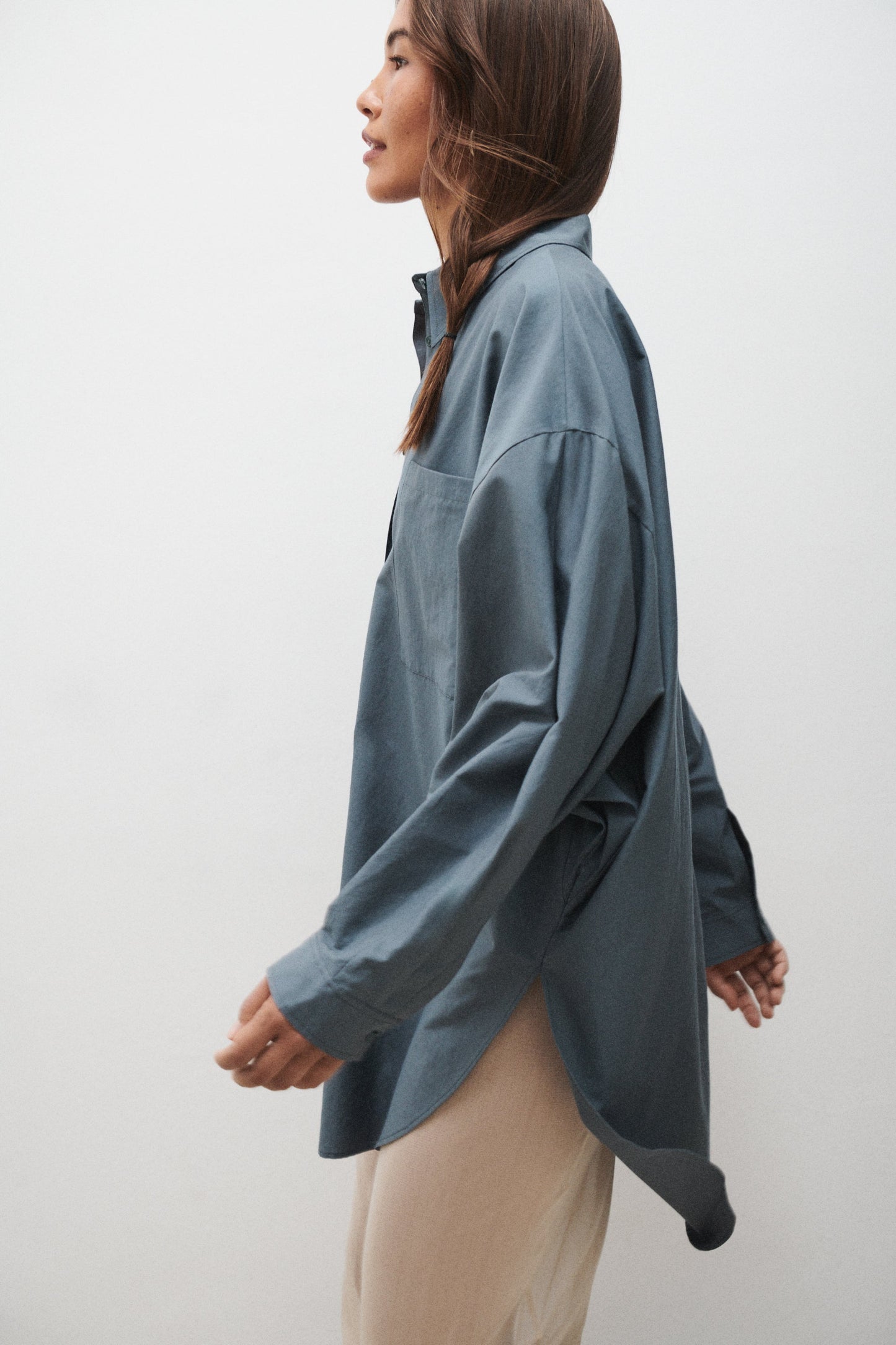 Cotton Silk Round Shirt (Slate)