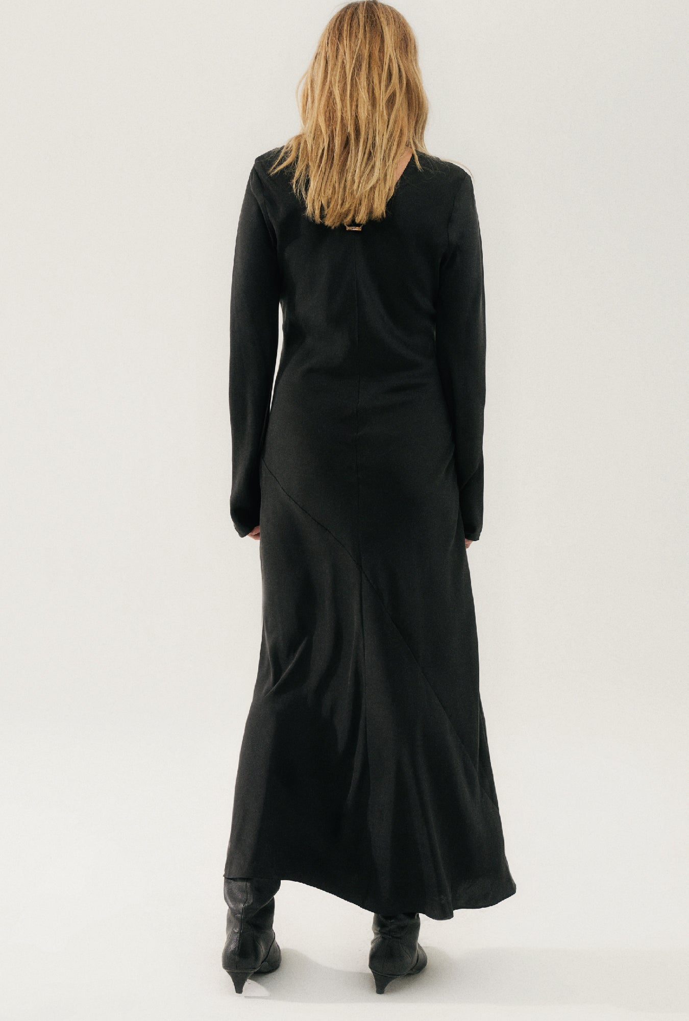 Silk Laundry Full Sleeve Bias Dress (Black)
