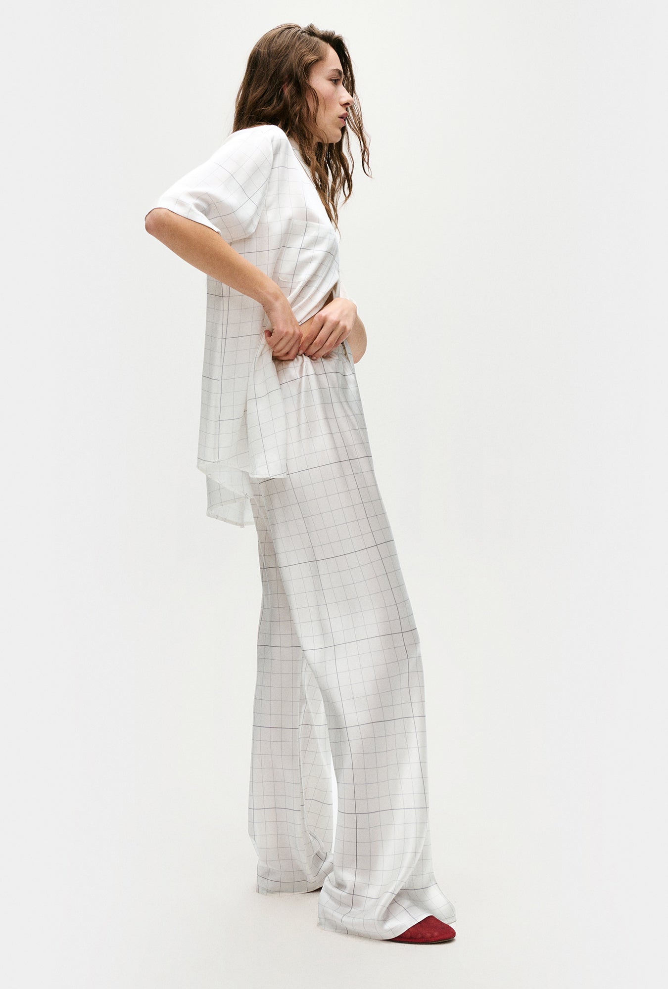 Silk Laundry Bias Cut Pants (Grid)
