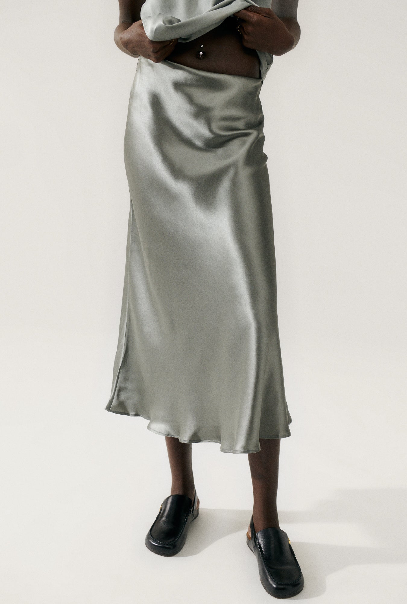 Silk Laundry Long Bias Cut Skirt (Moon)