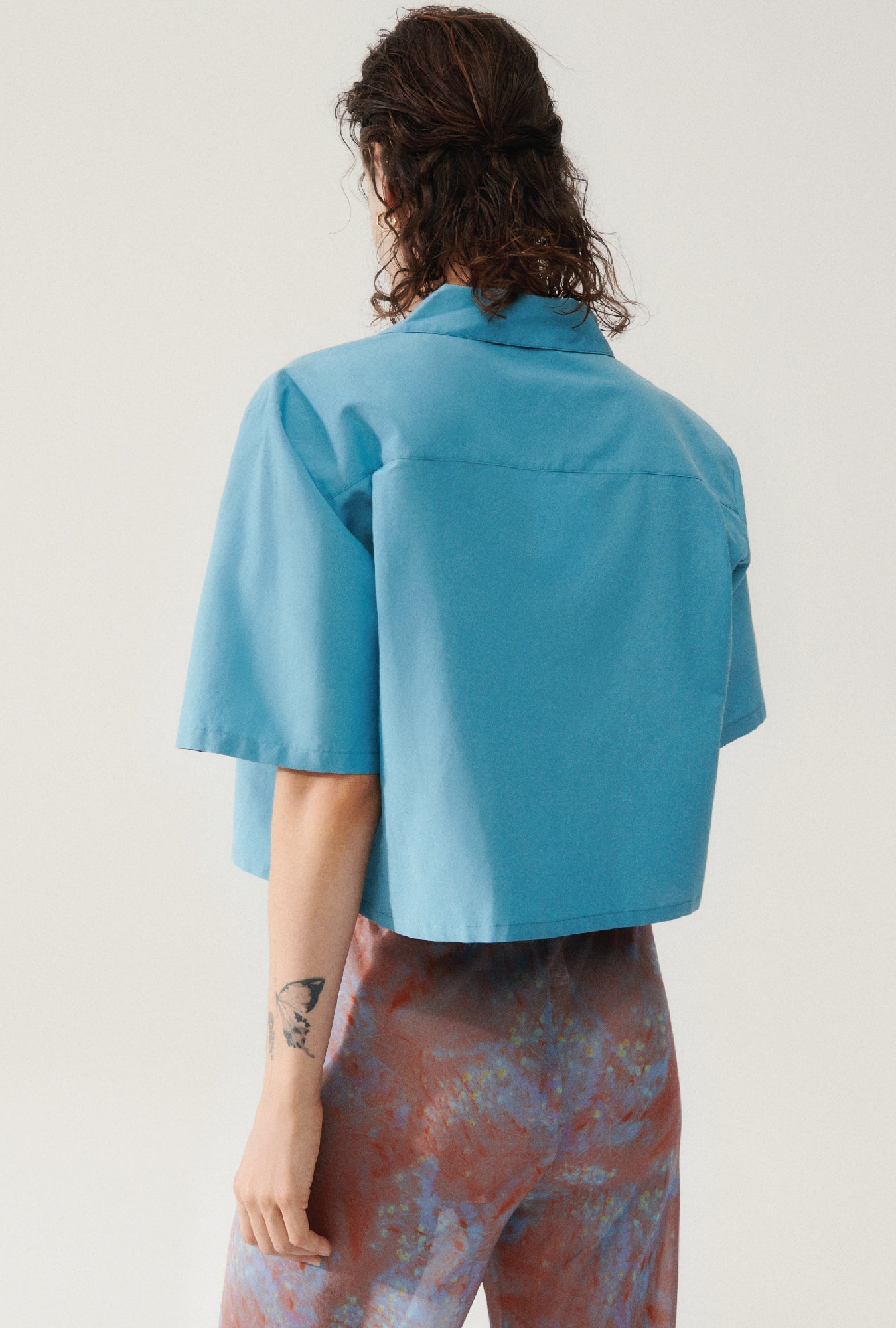 Laundry Cotton Silk Cropped Camp Shirt (Lake)