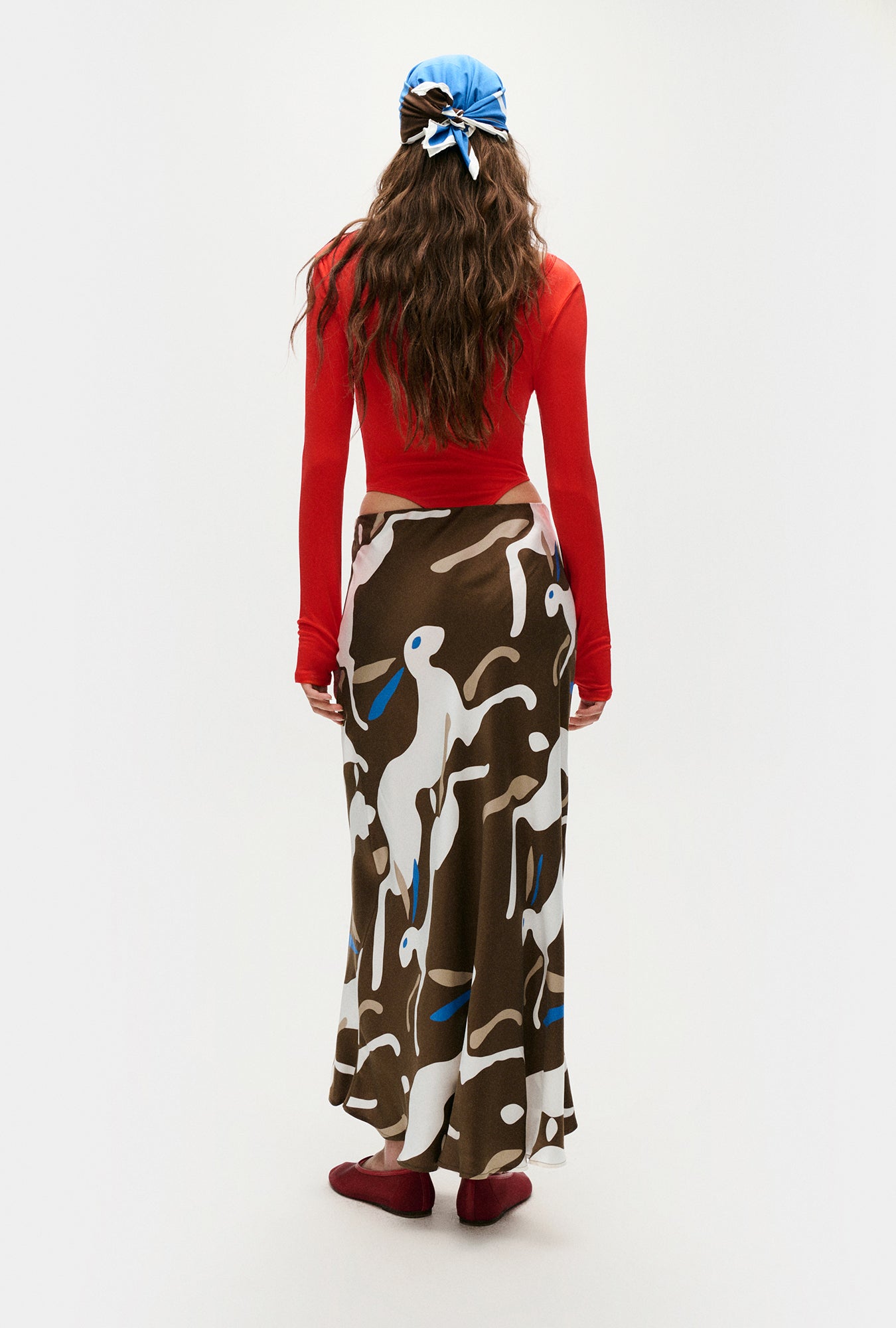 Silk Laundry Long Bias Cut Skirt (Rabbit Dark Earth)