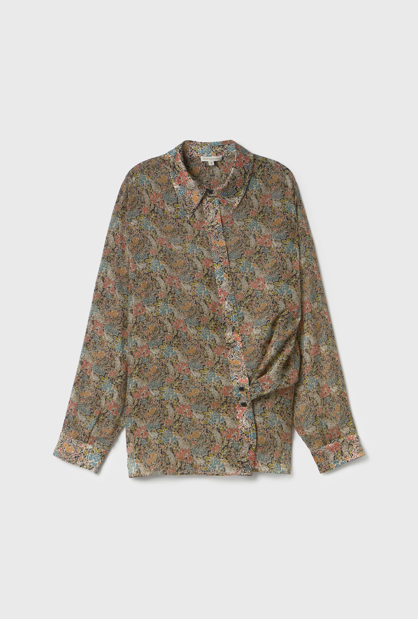 Silk Laundry Chiffon Crossover Shirt (Sugar Floral)