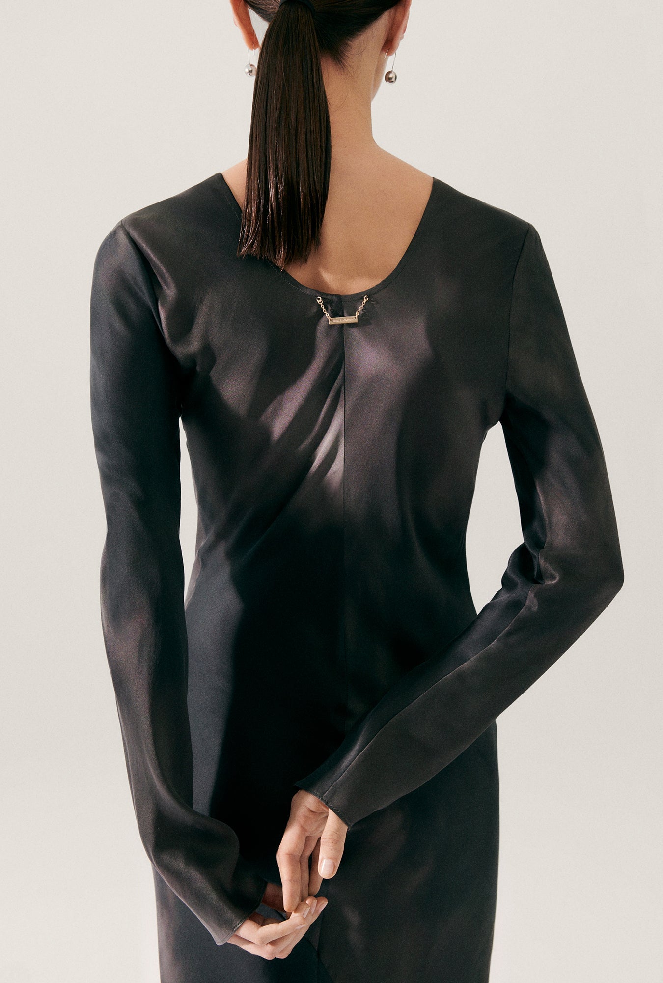 Silk Laundry Full Sleeve Bias Dress (Smoke)
