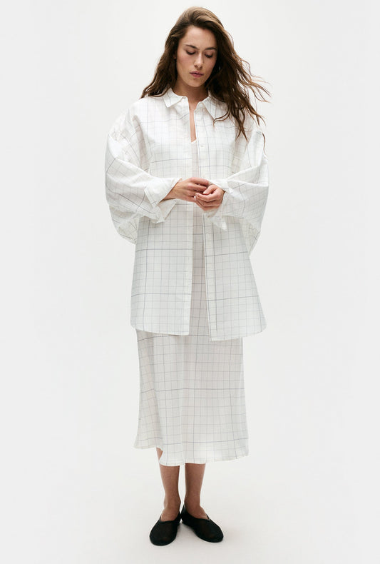 Image of Shirts. Productname: Cotton Silk Round Shirt Grid in Grid colour by brand - Silk Laundry