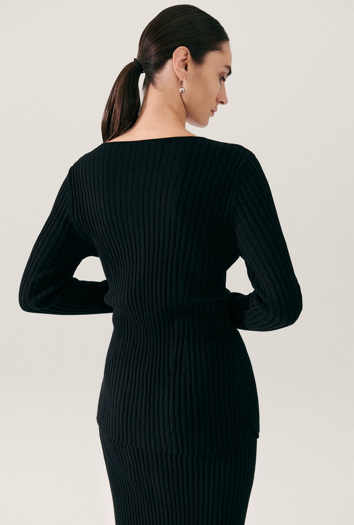 Silk Laundry Ribbed Cardigan (Black)