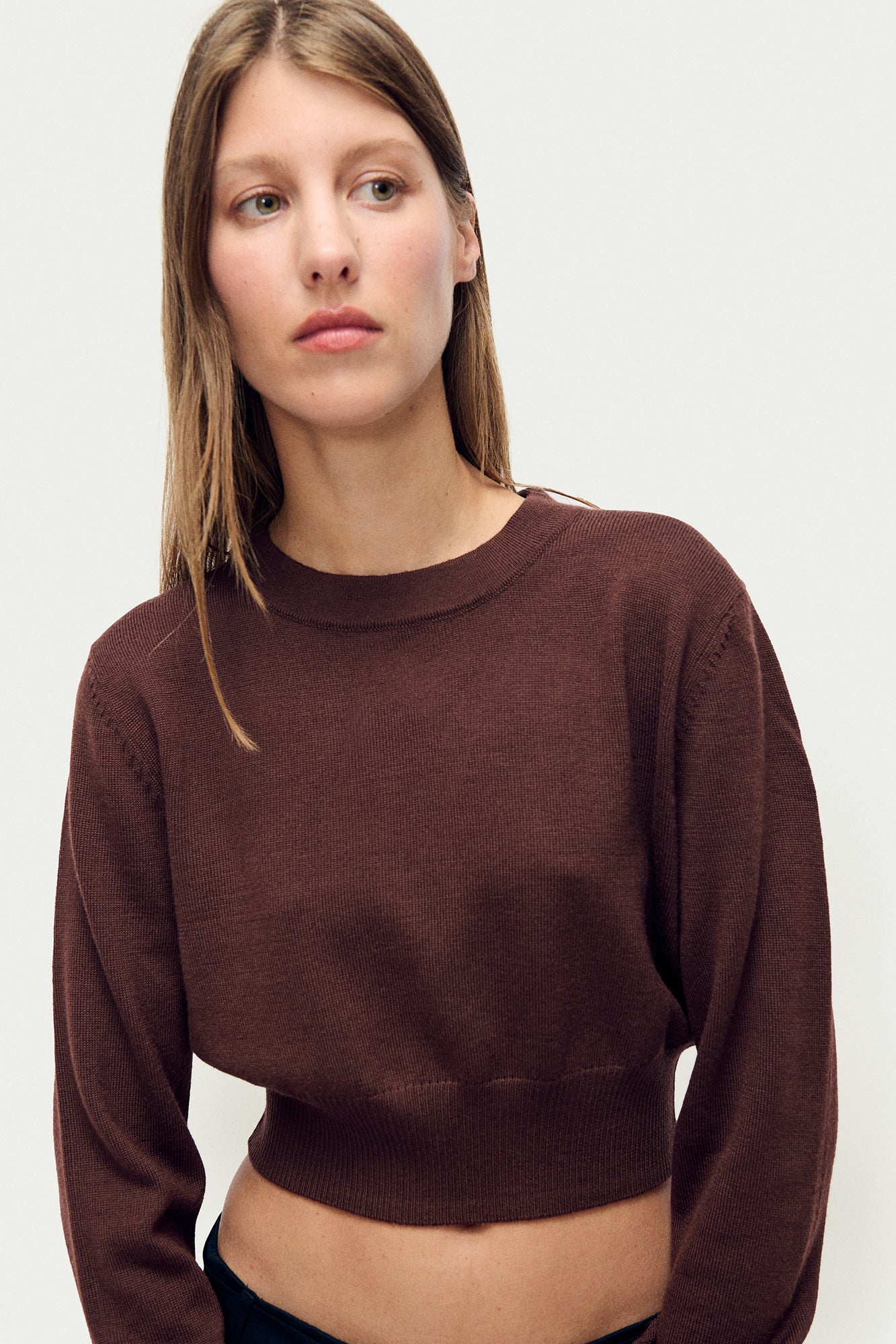 Silk Laundry Wool Cropped Crewneck (Root)