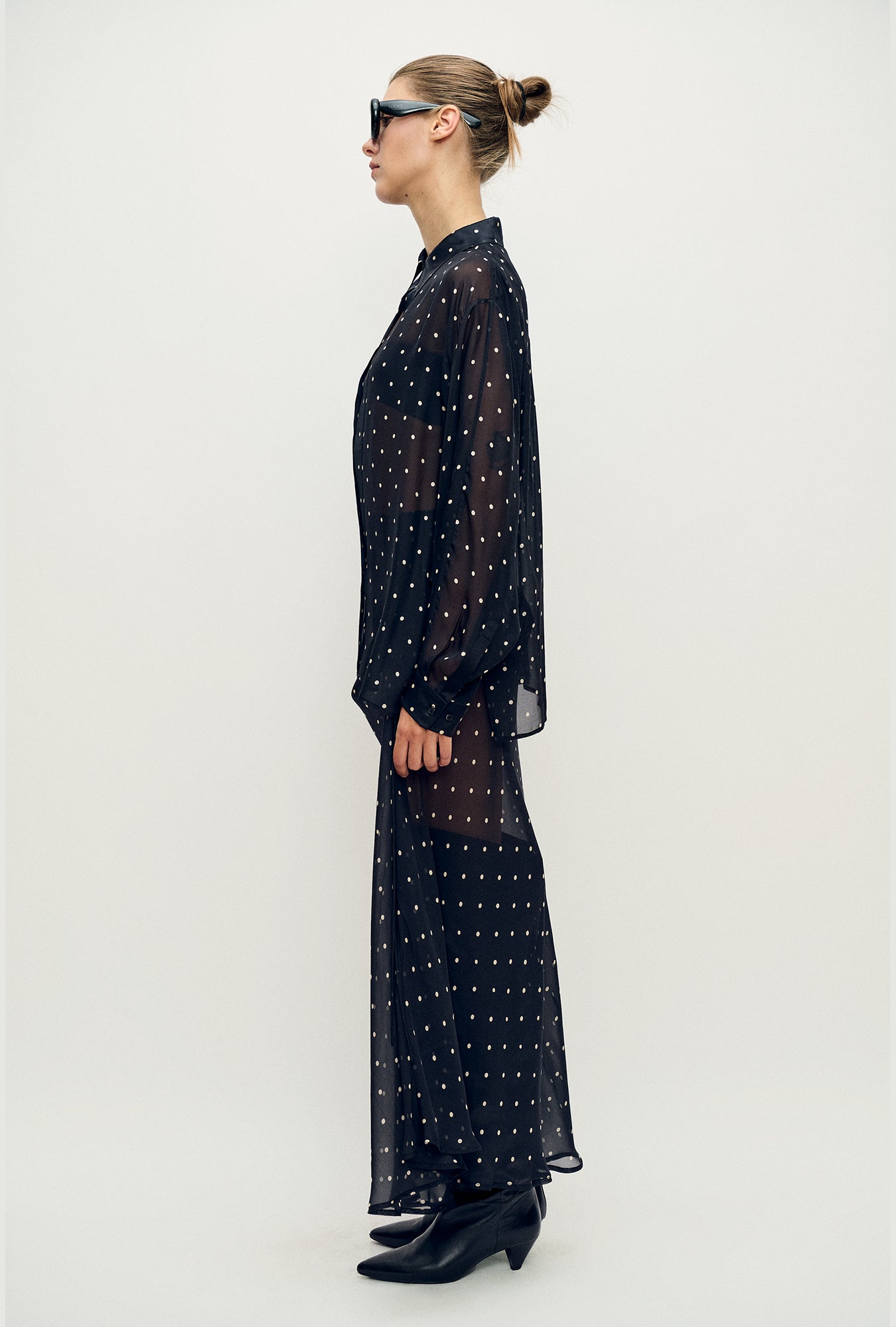 Silk Laundry Long Bias Cut Skirt (Small Polka Dot)