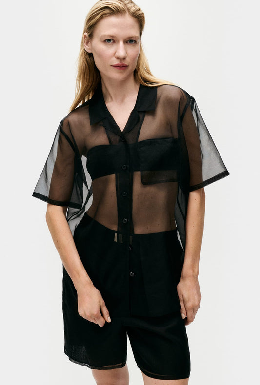 Image of Shirts. Productname: Organza Camp Shirt Black in Black colour by brand - Silk Laundry