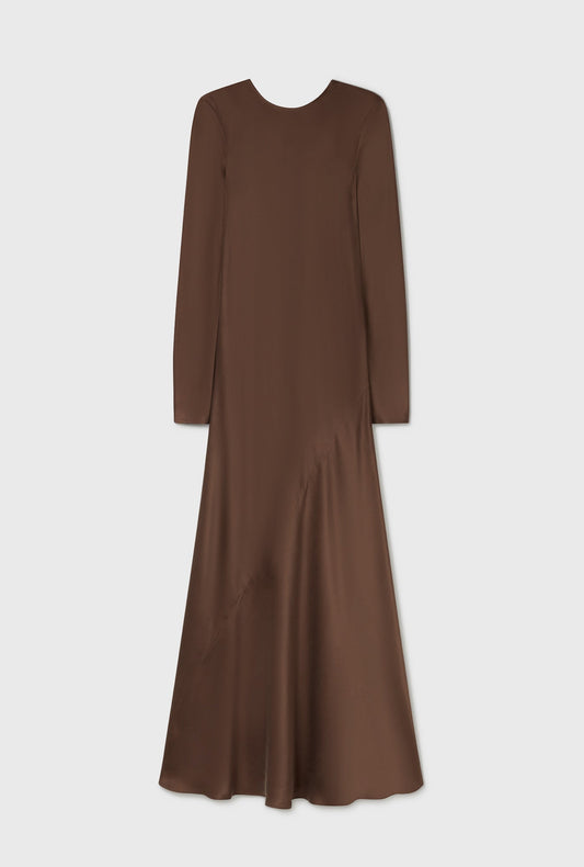 Silk Laundry Full Sleeve Bias Dress (Dark Earth)