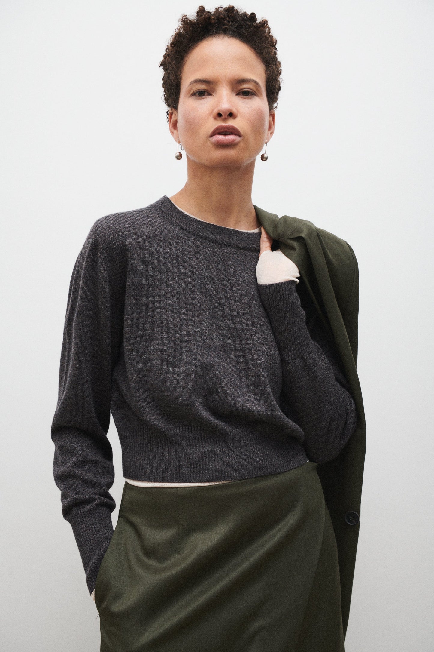 Silk Laundry Cropped Crewneck (Granite Melange)