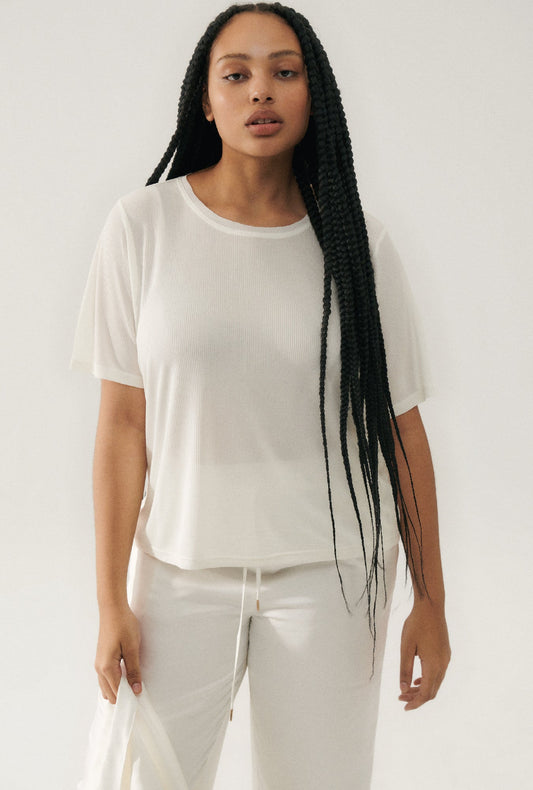 Image of T-Shirts. Product name - Ribbed T-Shirt White in White colour by brand - Silk Laundry